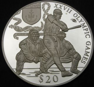 Liberia 20 Dollars 2000 Proof - Silver - Xxvii Olympic Games Baseball - 2751 ¤
