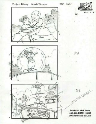 Mark Simon Hand Drawn Walt Disney The Man Commercial Storyboard Page Signed Ms