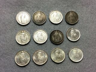 Switzerland 1/2 Franc Set Of 12 1906,  14,  20,  21,  43,  44,  45,  46,  51,  52,  56,  60