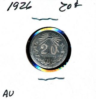 Mexico 20 Cents Silver - 1926 - Choice Luster Au - Unc.  - K438