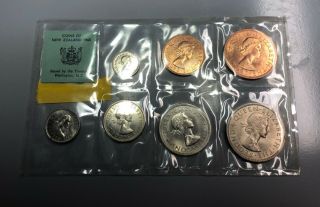 1965 Coins Of Zealand 7 Coin Set Package Ogp Bu Rare