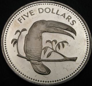 Belize 5 Dollars 1980 Proof - Silver - Keel - Billed Toucan - 2036 ¤