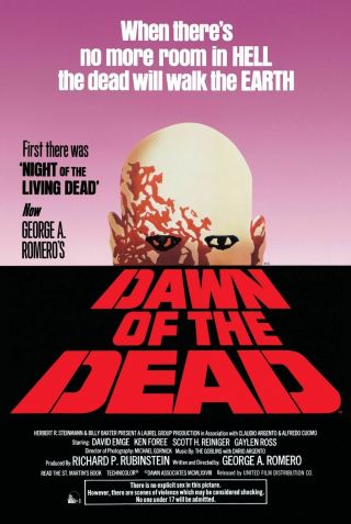 Dawn Of The Dead George A Romero Zombie Movie Poster Full Size 24 X 36 "