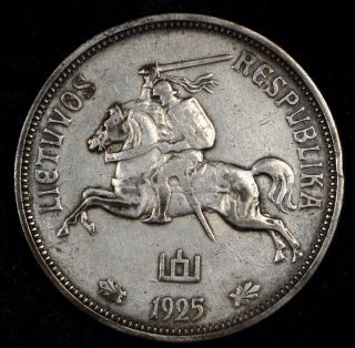 Foreign Night 3.  Details 1925 Lithuania Silver 5 Litai Km 78