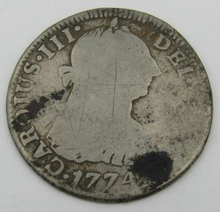 1774 2r - 2 Reales Spanish Carolus Iii Dei Gratia Mexico Colonial Coin - 9691