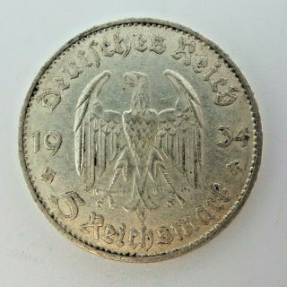 Germany (third Reich) 1934e 5 Reichsmark 90 Silver Potsdam Nazi Rule 1933 M3240
