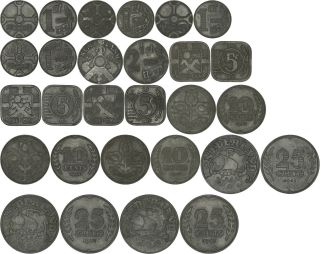 Netherlands: 14 Different Wwii Coins Zinc 1941 - 1944