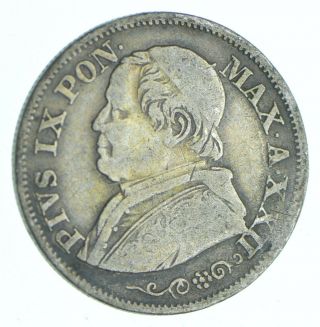 Roughly Size Of Dime 1867 Italian Papal States 10 Soldi World Silver Coin 343