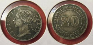 31: 1896 Straits Settlements Malaya Singapore Qv 20 Cents Silver Coin Vf,