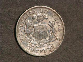 Chile 1872 20 Centavos Silver Vf - Xf
