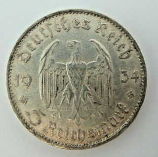 Germany (third Reich) 1934e 5 Reichsmark 90 Silver Potsdam Nazi Rule 1933 M3238