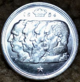 Belgium 1954 100 Francs Unc 4 Kings Commemorative Silver World Coin