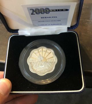Bermuda 2 Dollars 2000 Sliver Proof Gilt Coin Millennium,  British Royal