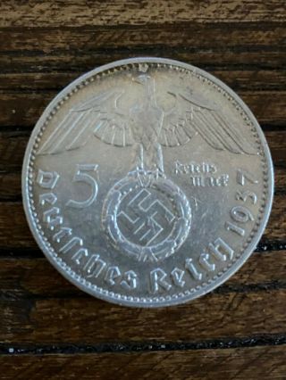German Wwii 1937 - J 5 Reichsmark (eagle) Silver Coin Ww2 Historical Artifact