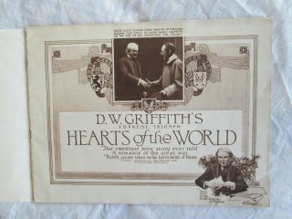 HEARTS OF THE WORLD 1918 film souvenir program D.  W.  Griffith Lillian Gish WW I 2
