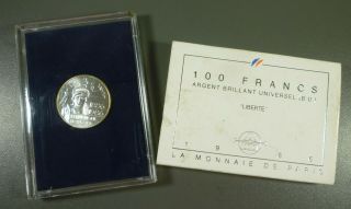France 1986 100 Francs Silver Coin Bu With Case &