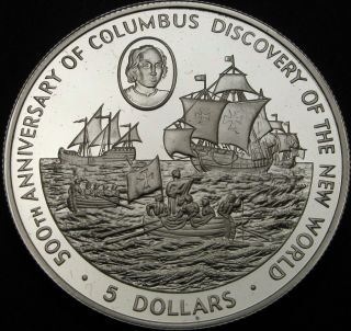 Cayman Islands 5 Dollars 1988 Proof - Silver - Christopher Columbus - 2134 ¤