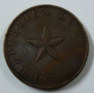 Chile Copper Coin 1 Centavo,  Km119 F,  1851