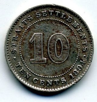 Strait Settlements 1894 Silver 10 Cents