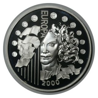 6,  55957 Francs 2000 France Silver Coin Europa Monnaie de Paris Box,  Cert 1259 3