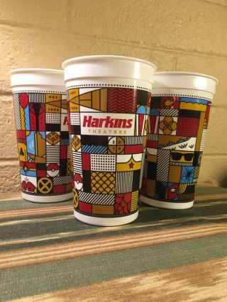 3 Harkins Movie Theaters Collector Cups 2019 - Large White Plastic Drinking Cups