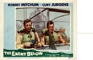 The Enemy Below 1957 Release Lobby Card Ww2 Robert Mitchum