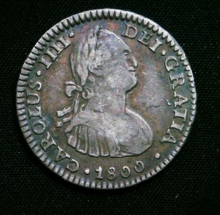 Spain Silver 1800 1 Real Charles Iiii Carlos Iv Mexico Colonial Coin Pillar