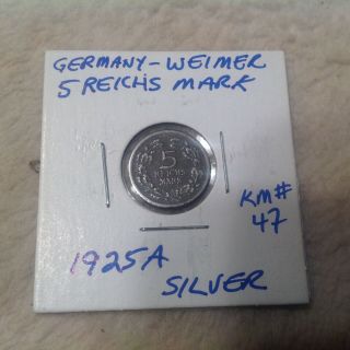 1925 A Germany (weimar Rep. ) 5 Reichmark Silver Coin