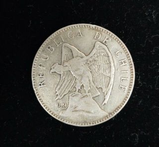 1910 Republica De Chile Un Peso Silver Coin Condor So One Peso