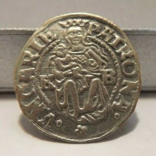 1537 Kb - Hungary - 1 Denar - Madonna & Child Silver Coin -