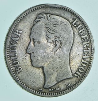 Silver - World Coin - 1912 Venezuela 5 Bolivares - World Silver Coin 342