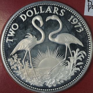 Silver 1973 Fm Mirror Proof Bahamas 2 Dollars