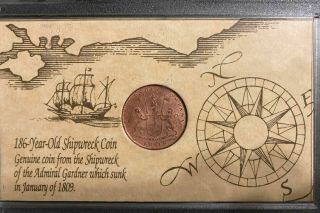 1808 East India Company Coin In Holder From The 1809 Admiral Gardner Shipwreck