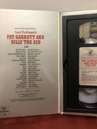 “SAM PECKINPAH’S PAT GARRETT AND BILLY THE KID” VHS MGM 1973 JAMES COBURN 2