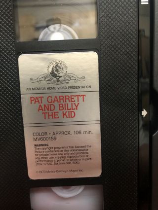 “SAM PECKINPAH’S PAT GARRETT AND BILLY THE KID” VHS MGM 1973 JAMES COBURN 3
