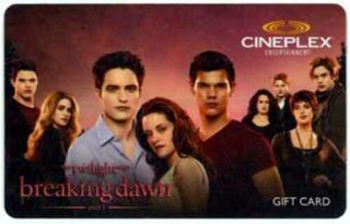 Cineplex Twilight Breaking Dawn Gift Card Kristen Stewart Robert Pattinson