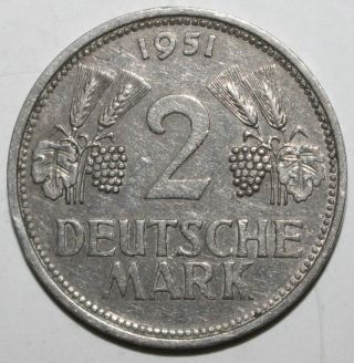 West Germany 2 Deutsche Mark Coin 1951 D Km 111 German Federal Republic Two Brd