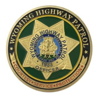 U.  S.  Wyoming State Highway Patrol Officer | Gold Plated Police Challenge Coin