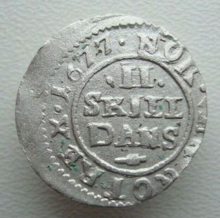 Denmark 2 Skilling 1677 Christian V Silver Coin S12