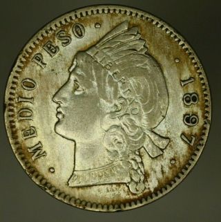 Dominican Republic Silver 1/2 Peso 1897 Cleaned Xf A1767