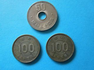 J691 Coins Japan 2 X Silver 100 Yen 1 X 50 Yen Unc 1959/1966