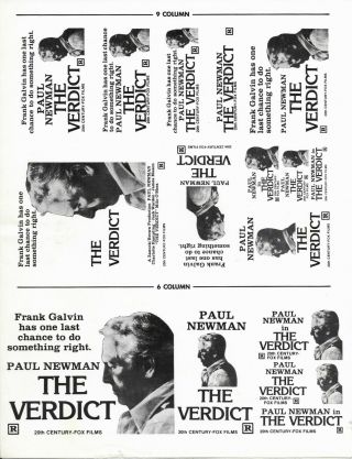 The Verdict 1982 Vintage 8.  25 " X 11 " Ad Slick 2 - Page Paul Newman