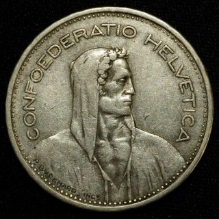 1935 Switzerland 5 Francs Km 40 Swiss Silver Coin William Tell