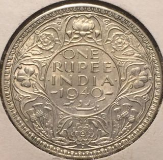 British India 1940 One Rupee Silver Coin - - Please