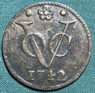 1742 Netherlands Dutch East Indies Voc 1 One Duit Km 70 Foreign Coin Colonial