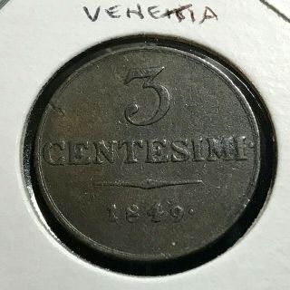 1849 - M Italy Lombardy Venice 3 Centesimi Coin