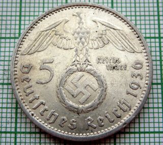 Germany Third Reich 1936 A 5 Reichsmark Hindenburg Swastika Silver