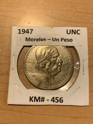1947 Silver Mexican Un Peso - Old Jose Maria Morelos 50 Ag Round Mexico Coin