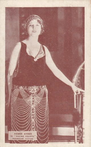 Agnes Ayres " Racing Hearts " - Hollywood Silent Star 1920s Arcade/exhibit Postcard