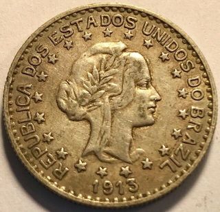 Brazil - 1000 Reis 1913 A - Km - 510 - Silver Coin -